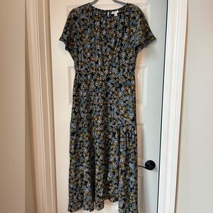 Topshop Blue and Brown Buttoned Midi Dress